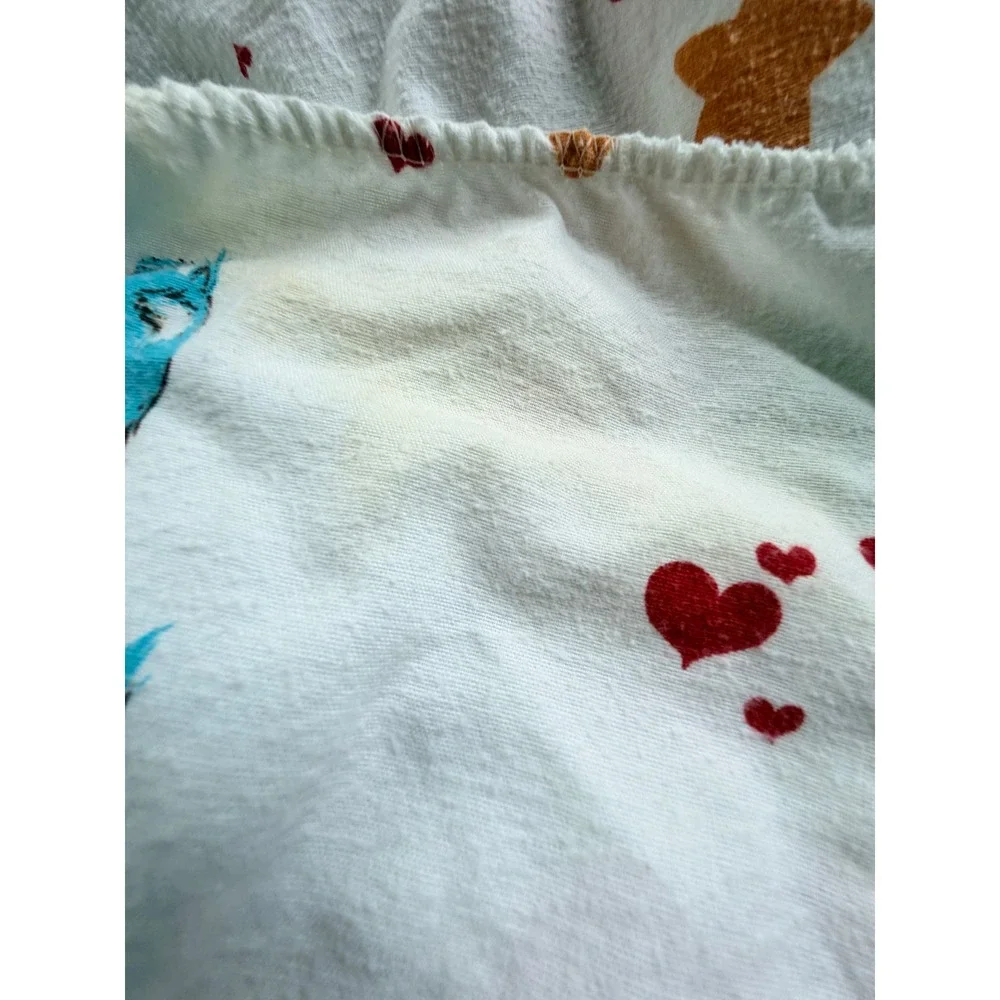 Vintage Care Bears Flannel Fitted Sheet 1980s Retro Bedding Fabric